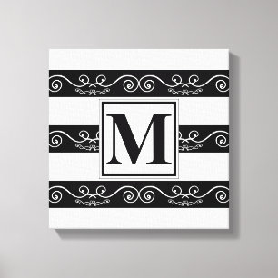 Monogramm Schwarz-weiß gestreiftes Design Leinwanddruck
