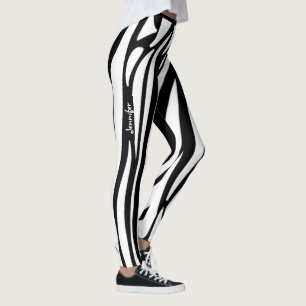 Monogramm Schwarz-Weiß gestreiftes Zebramuster Tre Leggings