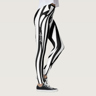 Monogramm Schwarz-Weiß gestreiftes Zebramuster Tre Leggings