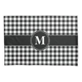 Monogramm Schwarz-Weiß-Gingham Kissenbezug