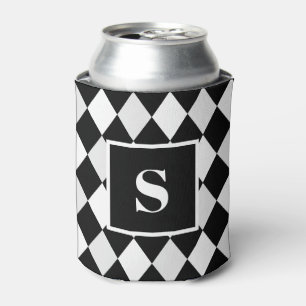 Monogramm-Schwarz-Weiß-Harlekin-Diamantmuster Dosenkühler