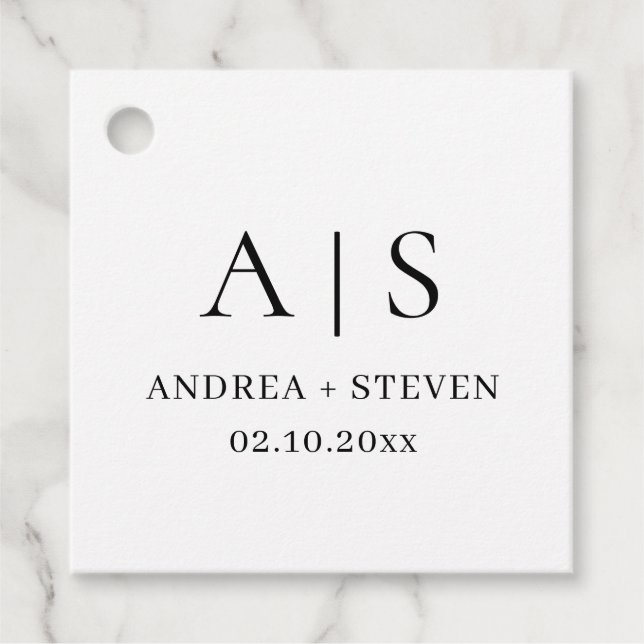 Monogramm Schwarz-Weiß-Hochzeit Geschenkanhänger (Vorderseite)
