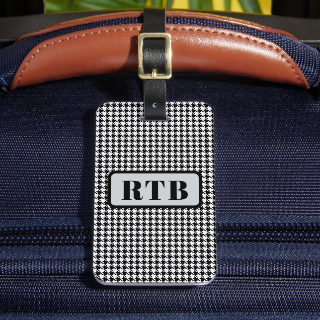Monogramm Schwarz & Weiß Houndstooth 2-seitig mit  Gepäckanhänger (Vorderseite Insitu 2)
