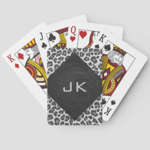 Monogramm Schwarz-Weiß-Leopardenprint Spielkarten