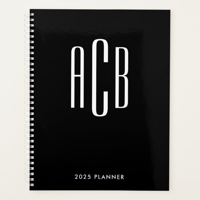 Monogramm Schwarz/Weiß mit drei Buchstaben Planer (Vorderseite)