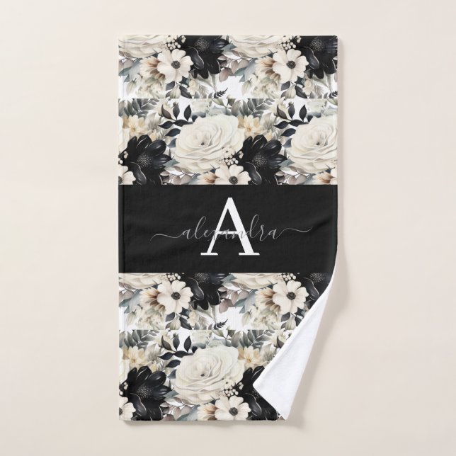 Monogramm-Schwarz-Weiß-Moderne Handtuch-Set Badhandtuch Set (Handtuch)