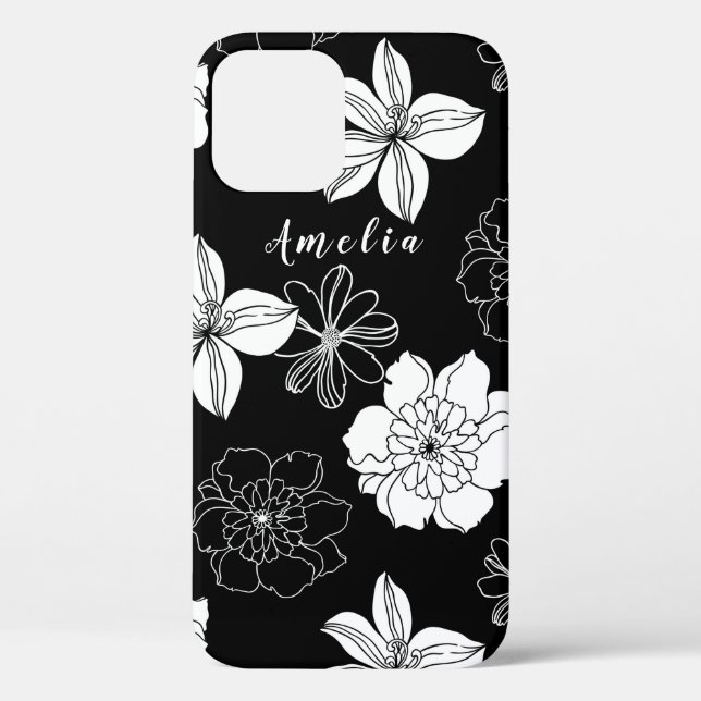 Monogramm Schwarz-Weiß-Muster Case-Mate iPhone Hülle (Rückseite)
