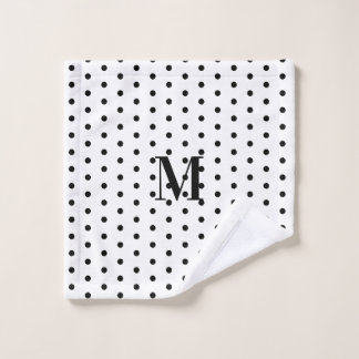 Monogramm Schwarz-Weiß-Polka-Dots  Waschlappen