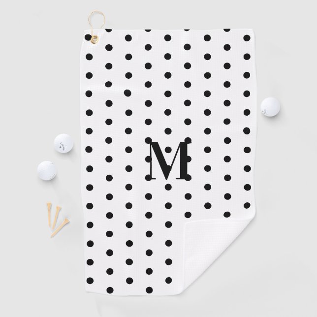 Monogramm Schwarz-Weiß-Punkte  Golfhandtuch (Insitu)
