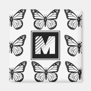Monogramm-Schwarz-Weiß-Schmetterlingsmuster Magnet