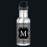 Monogramm Schwarz-Weiß-Streifen Edelstahlflasche<br><div class="desc">Monogramm Schwarz-Weiß-Streifen</div>