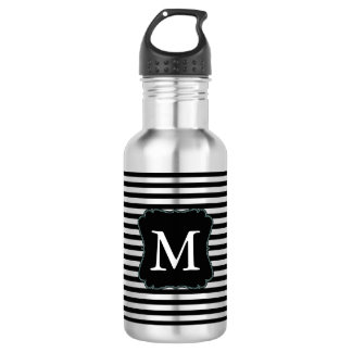 Monogramm Schwarz-Weiß-Streifen Edelstahlflasche