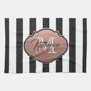 Monogramm Schwarz-Weiß-Streifen Geschirrtuch