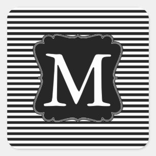 Monogramm Schwarz-Weiß-Streifen Quadratischer Aufkleber