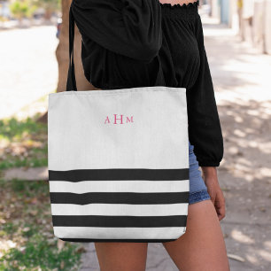 Monogramm Schwarz/Weiß Streifen Tasche