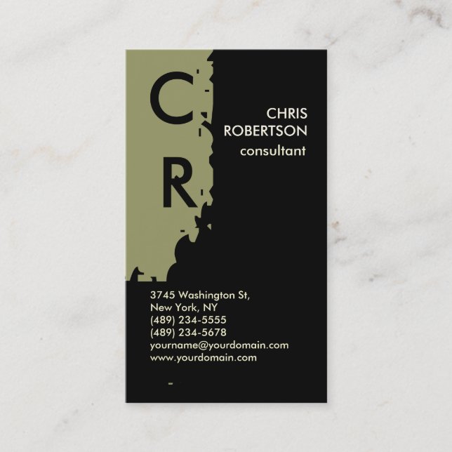Monogramm Schwarz-weiße Beige-Visitenkarte Visitenkarte (Vorderseite)