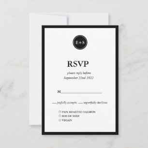 Monogramm Schwarz-Weiße Hochzeitsessen-Optionen RSVP Karte
