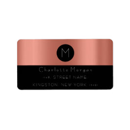 Monogramm Schwarz-weiße Kupfer-Rose Minimal Lux-UA Adressaufkleber