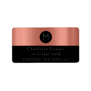 Monogramm Schwarz-weiße Kupfer-Rose Minimal Lux-UA Adressaufkleber