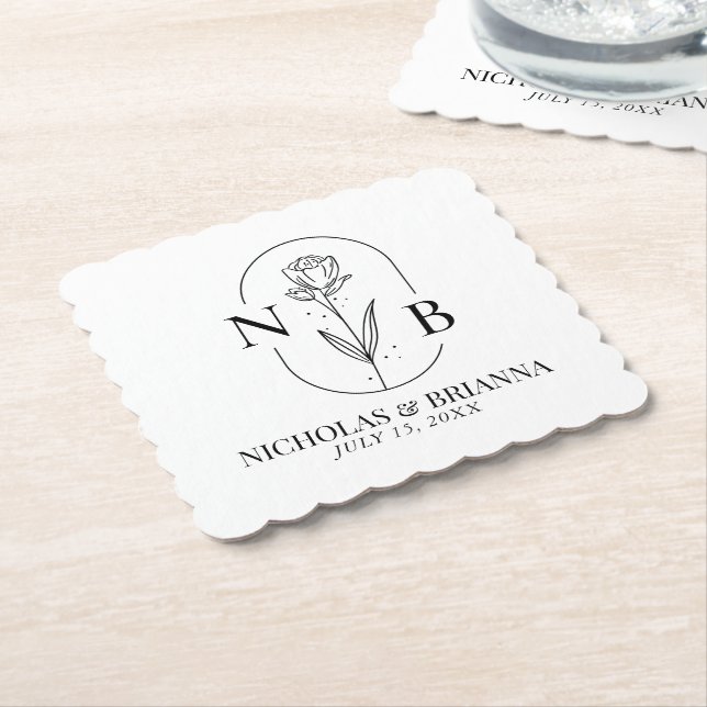 Monogramm Schwarz-weiße Minimalistische klassische Untersetzer (angewinkelt)