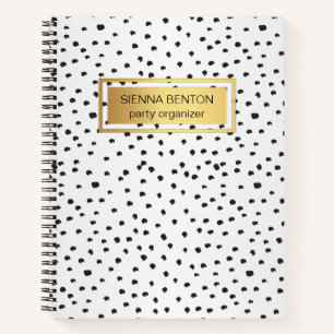 Monogramm, schwarz-weiße Polka-Punkte, Goldrahmen Notizbuch