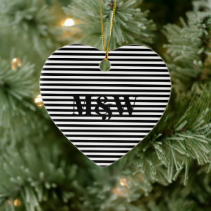Monogramm Schwarz-weiße Streifen Keramik Ornament