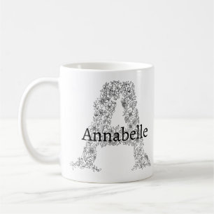 Monogramm Schwarz-weißer botanischer Blumenbrief A Kaffeetasse