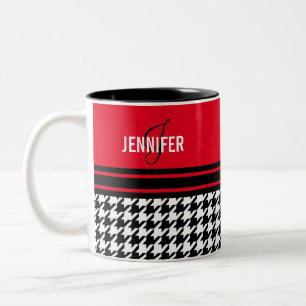 Monogramm Schwarz-weißer Hahnentrittmuster individ Zweifarbige Tasse