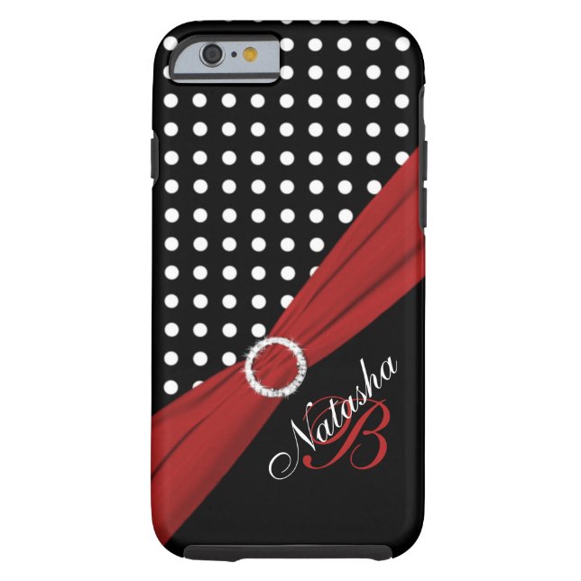 Monogramm-Schwarz-weißer roter Polka-Punkte iPhone Case-Mate iPhone Hülle (Rückseite)