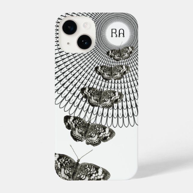 Monogramm Schwarz-weißer Schmetterlingsweg iPhone 14 Hülle (Rückseite)