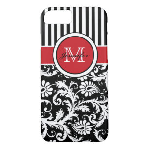 Monogramm Schwarz-weißer Streifen Damaskus iPhone 8/7 Hülle