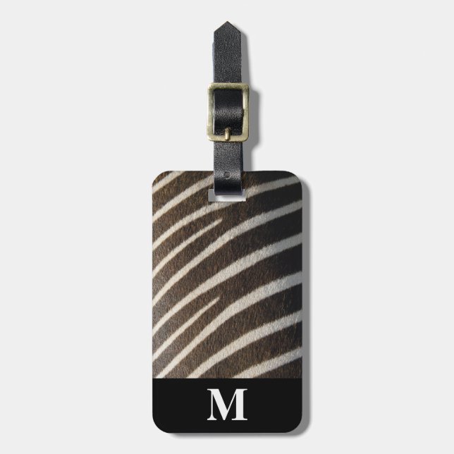 Monogramm Schwarz-weißer Zebra-Streifen Gepäckanhänger (Vorderseite vertikal)