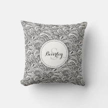 Monogramm Schwarz-weißes Paisley-Farbkissen