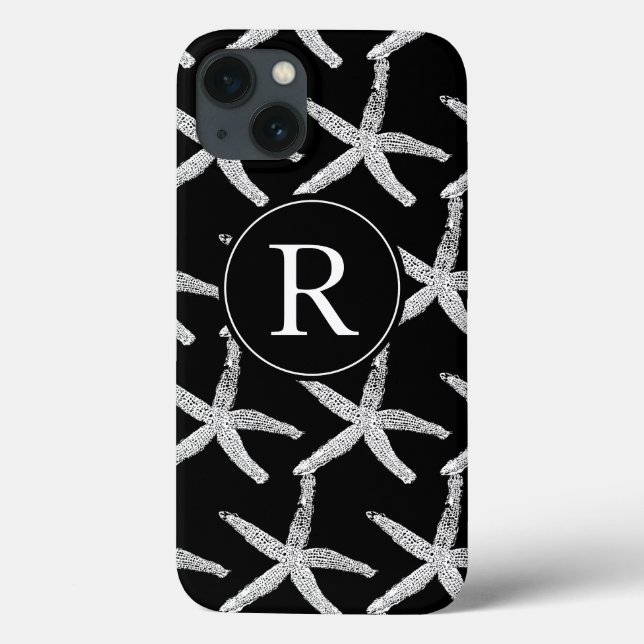Monogramm Schwarz-weißes Starfish Muster Niedlich Case-Mate iPhone Hülle (Rückseite)