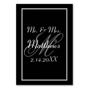 Monogramm Schwarze Braut Bräutigam Datum Hochzeit Tischnummer