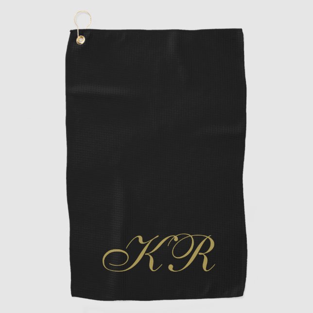 Monogramm Schwarze Goldene Anfangsbuchstaben Elega Golfhandtuch (Vorderseite)