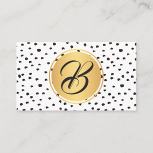 Monogramm schwarze, goldene und weiße Polka-Punkte Visitenkarte