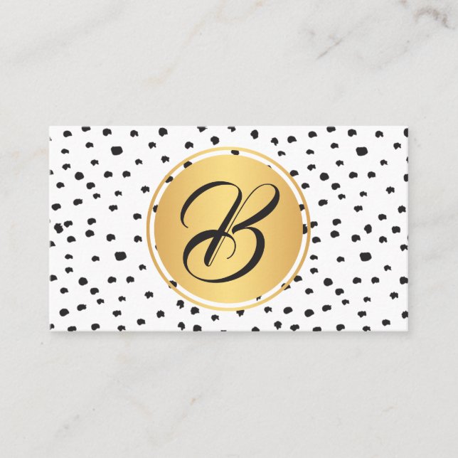 Monogramm schwarze, goldene und weiße Polka-Punkte Visitenkarte (Vorderseite)