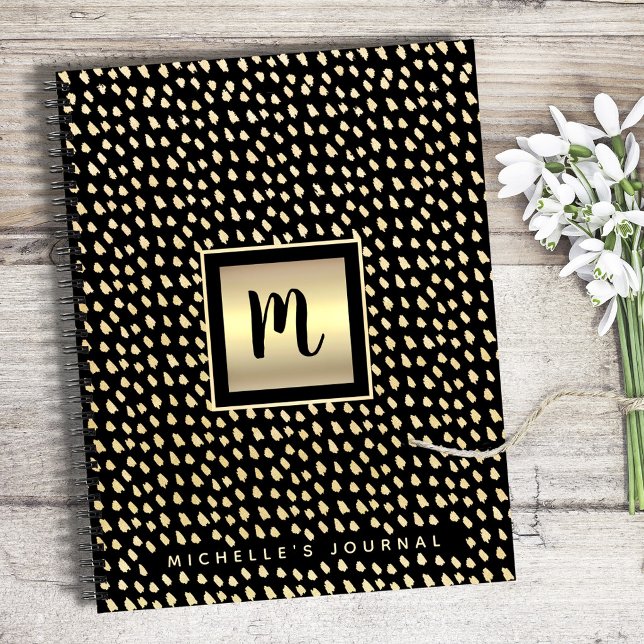 Monogramm schwarze Goldfolie fett moderner Skriptl Notizbuch (Von Creator hochgeladen)