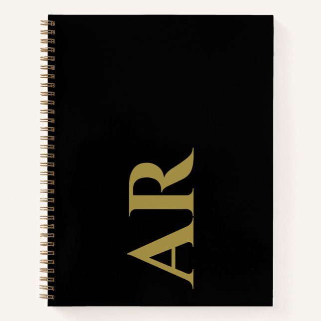 Monogramm Schwarze Goldinitialen Minimalistischer  Notizbuch (Vorderseite)
