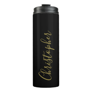 Monogramm Schwarze Goldschrift Name Minimalistisch Thermosbecher