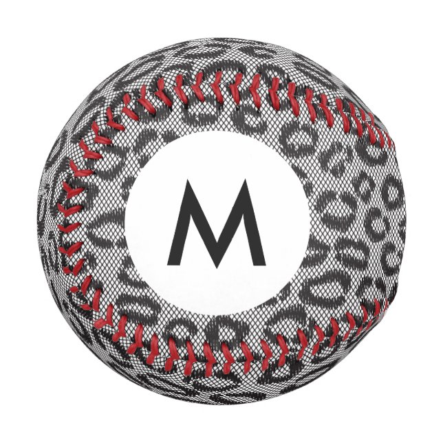 Monogramm Schwarze Spitze mit Leopardenmuster Baseball (Vorderseite Links)