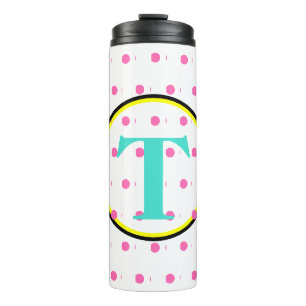 Monogramm-schwarze Türkis-Rosa-Punkte Thermosbecher
