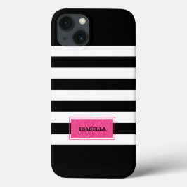 Monogramm schwarze und rosa Preppy-Streifen title_seo2