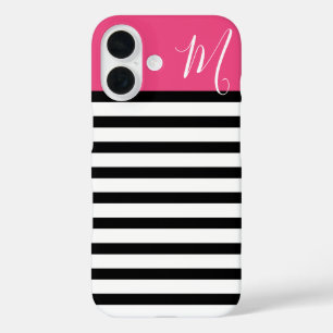Monogramm schwarze und rosa Preppy-Streifen title_seo2