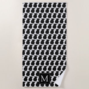 Monogramm Schwarze und Weiße Ananas Strandtuch