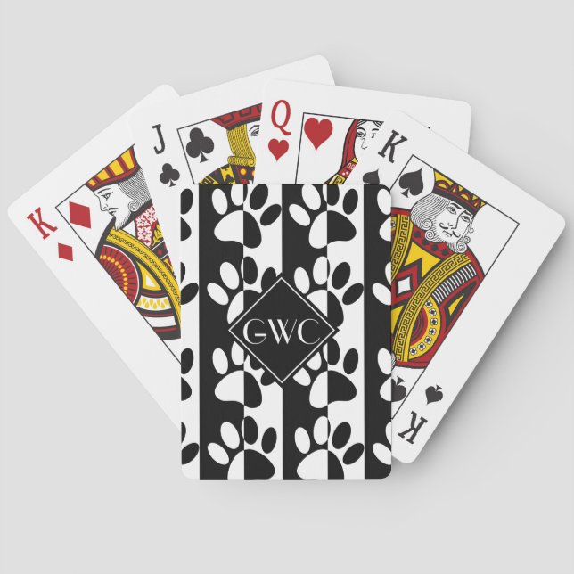 Monogramm schwarze und weiße Hundepasten und -stre Spielkarten (Rückseite)