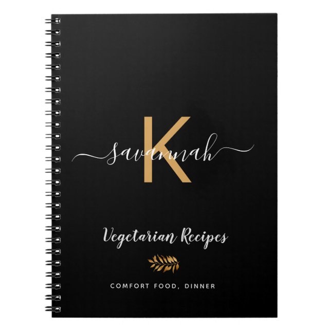 Monogramm schwarze vegetarische Kochrezepte Notizblock (Vorderseite)