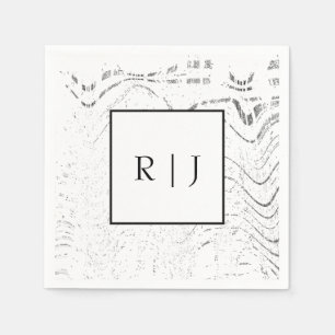 Monogramm Schwarze Weiße Abstrakte Wirbel Hochzeit Serviette