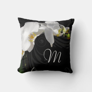 Monogramm-schwarze/weiße Orchidee Kissen